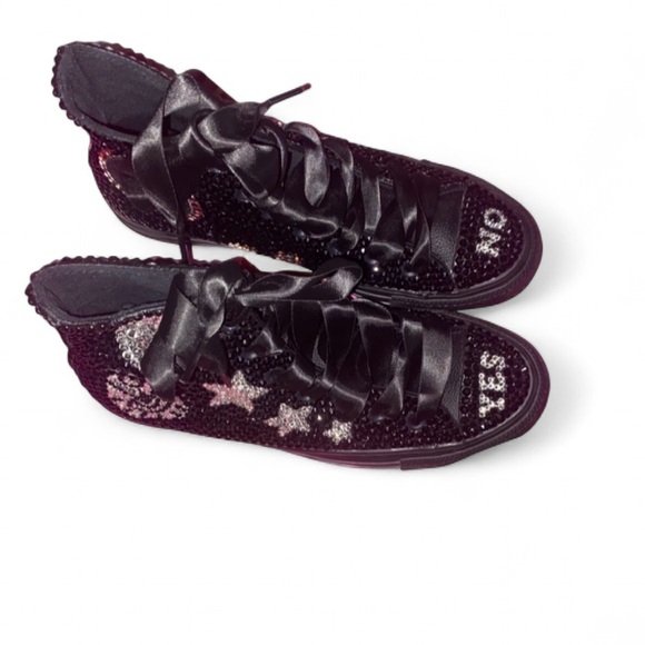 Ouija Board Themed Jet Black Crystal High Top Converse Sizes 5-14 New In Box - Picture 5 of 15